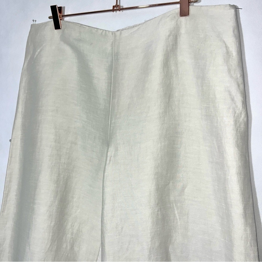 Eileen Fisher Ivory Linen Silk Woman Cropped Pants Size Large Side Zip Wide Leg - Picture 4 of 14